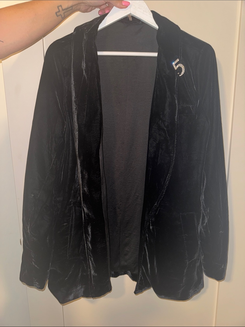 Free People Black Velvet Open-Front Blazer